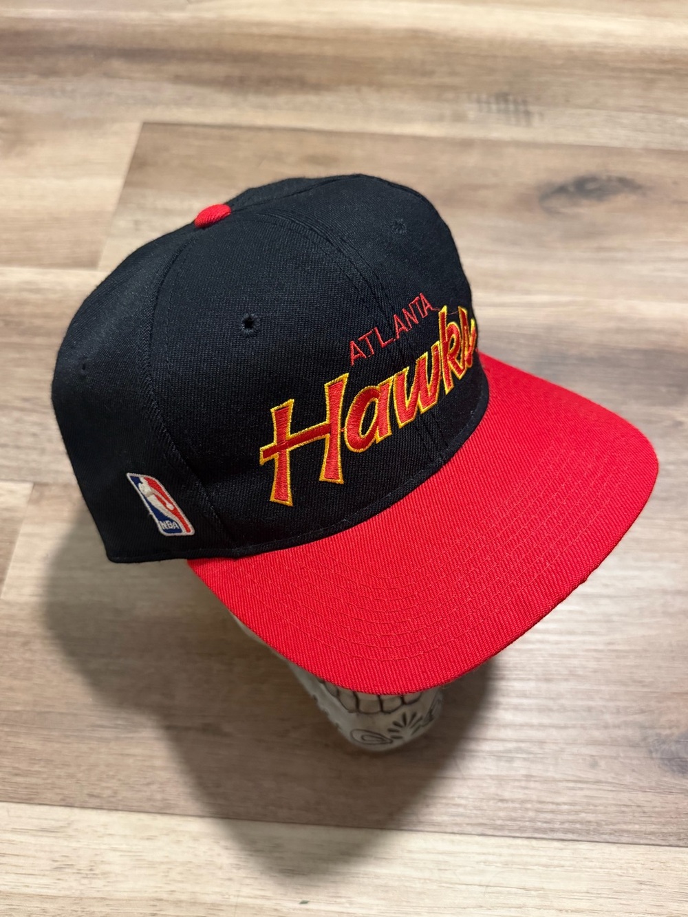 Vtg Atlanta Hawks Sports Specialties SnapBack Hat Black Dome Double Line Script